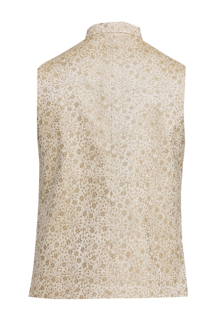 Shop_Aham-Vayam_Gold Silk Blend Sequin And Thread Nehru Jacket _Online_at_Aza_Fashions