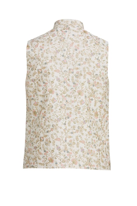 Shop_Aham-Vayam_White Silk Blend Thread Nehru Jacket _Online_at_Aza_Fashions