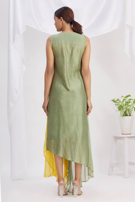 Shop_Ezra_Yellow Plain U Neck Handkerchief Dress  _at_Aza_Fashions