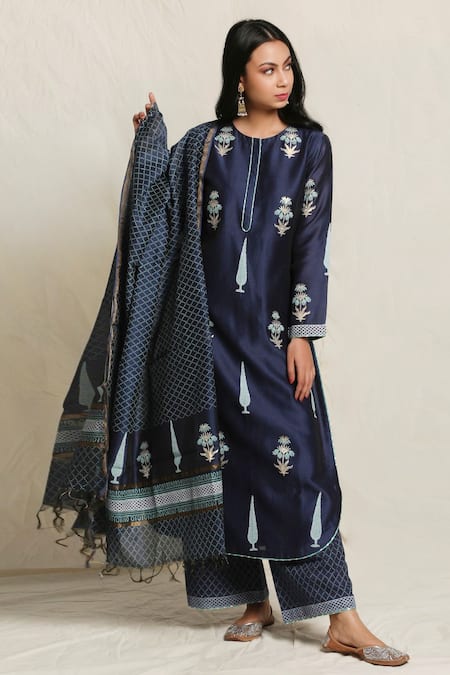 Abbaran  Block Print Chanderi Kurta Set 