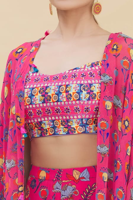 Shop_Diyarajvvir_Pink Floral Motifs Scoop Neck Printed Palazzo Set With Cape _Online_at_Aza_Fashions