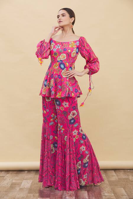 DiyaRajvvir Printed Peplum & Sharara Set 
