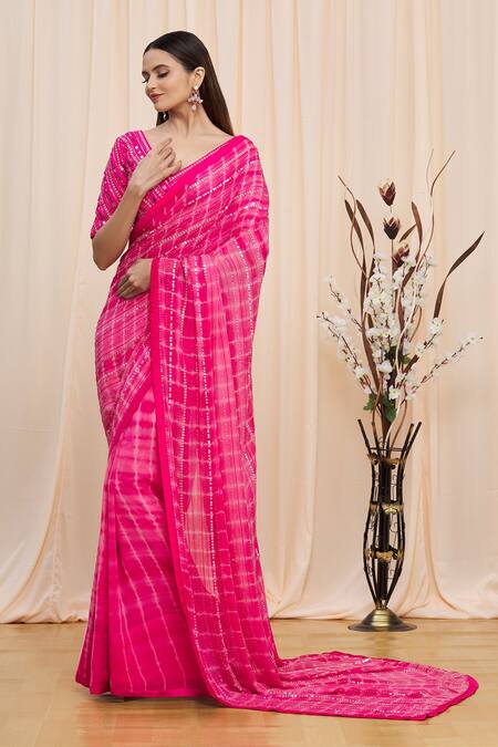 Yoshita Couture_Pink Border Satin And Blouse Georgette, Lining Shantoon, Alaina Tie Dye With _Online_at_Aza_Fashions