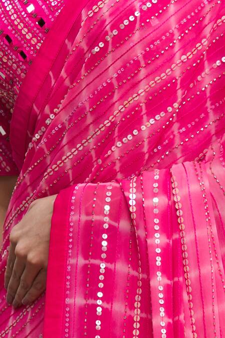 Yoshita Couture_Pink Border Satin And Blouse Georgette, Lining Shantoon, Alaina Tie Dye With _at_Aza_Fashions