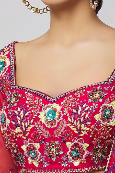 Buy_Diyarajvvir_Red Georgette, Modal, Linen Sequins, Embroidery, Cut Sharara Saree With Blouse _Online_at_Aza_Fashions