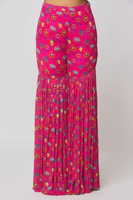 Shop_Diyarajvvir_Fuchsia Georgette, Modal Cut Work, Floral Jaal Print Kurta And Gharara Set _Online_at_Aza_Fashions