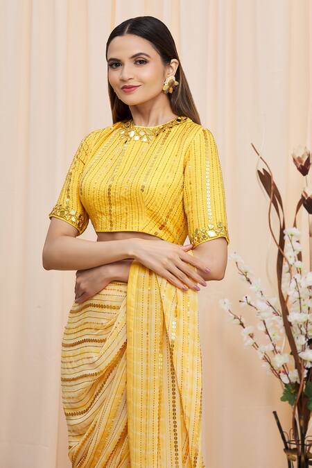 Buy_Yoshita Couture_Yellow Round Zola Tie And Dye Saree With Blouse _Online_at_Aza_Fashions