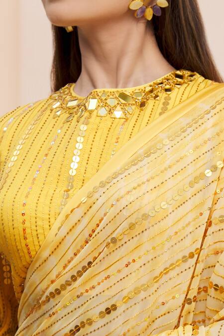 Yoshita Couture_Yellow Round Zola Tie And Dye Saree With Blouse _at_Aza_Fashions