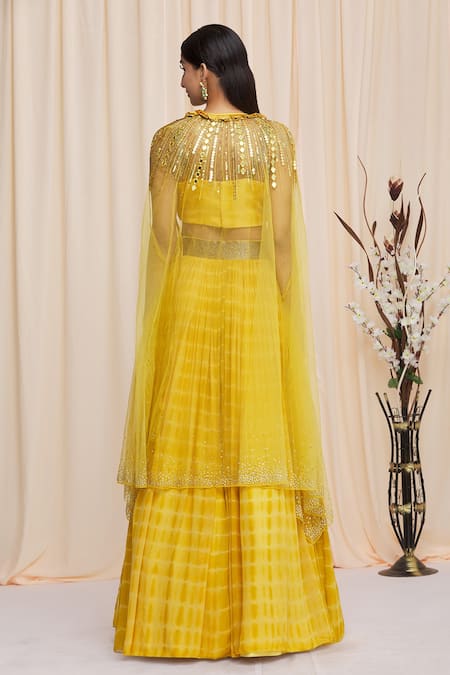 Shop_Yoshita Couture_Yellow Border Satin, Lehenga And Blouse Georgette, Sunny Tie Dye Set With _at_Aza_Fashions