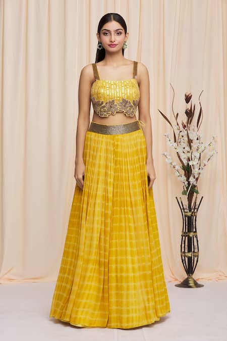 Yoshita Couture_Yellow Border Satin, Lehenga And Blouse Georgette, Sunny Tie Dye Set With _Online_at_Aza_Fashions