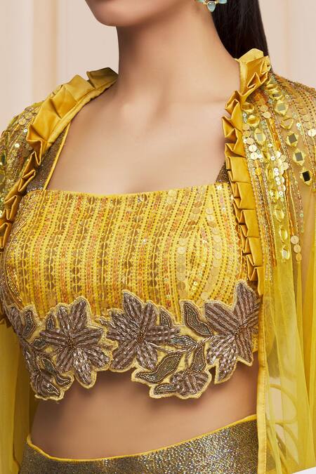 Shop_Yoshita Couture_Yellow Border Satin, Lehenga And Blouse Georgette, Sunny Tie Dye Set With _Online_at_Aza_Fashions