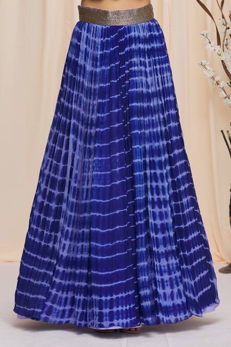 Yoshita Couture_Blue Border Satin, Lehenga And Blouse Georgette, Lining Azuro Tie Dye Set With _at_Aza_Fashions