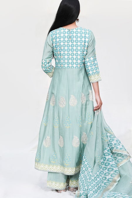Abbaran Foil Block Print Anarkali Set 