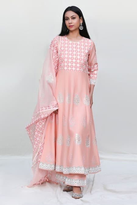 Abbaran Foil Block Print Anarkali Set 