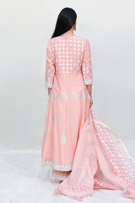 Abbaran Foil Block Print Anarkali Set 