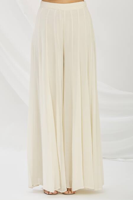 Shop_Astha Narang_White V Neck Embroidered Kurta Palazzo Set _Online_at_Aza_Fashions