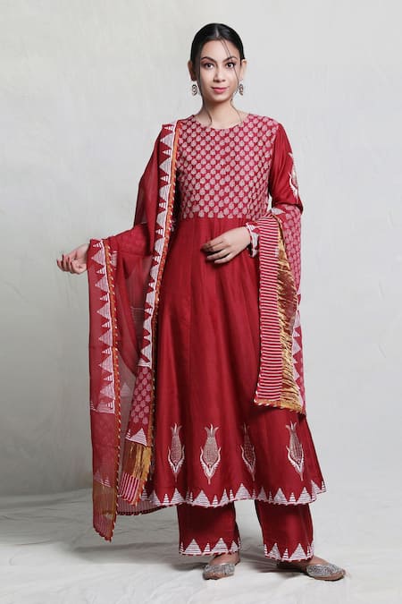 Abbaran Foil Block Print Anarkali Set 