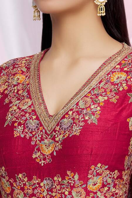 Petticoat Lane By Divya Red Raw Silk, Organza, Chanderi Floral, Sequin Embroidered Anarkali With Dupatta at Aza Fashions Petticoat Lane By Divya_Red Raw Silk, Organza, Chanderi Floral, Sequin Embroidered Anarkali With Dupatta _at_Aza_Fashions