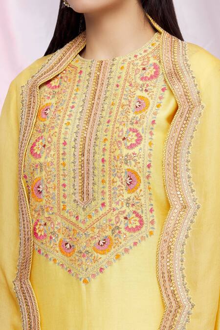 Petticoat Lane By Divya Yellow Organza, Chanderi, Brocade Floral Motifs Cape Open, Sharara Set With at Aza Fashions Petticoat Lane By Divya_Yellow Organza, Chanderi, Brocade Floral Motifs Cape Open, Sharara Set With _at_Aza_Fashions