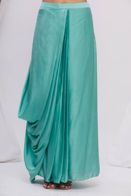 Shop_Surbhi Shah_Blue Satin Organza Floral Motifs Blouse Round, Embroidered With Lehenga Set_Online_at_Aza_Fashions