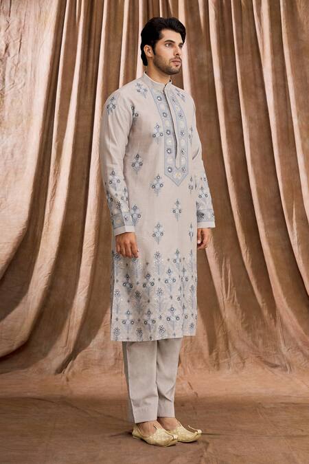 Rar Studio Blue Handloom Chanderi Aari , Patra Kurta And Pant Set Online at Aza Fashions Rar Studio_Blue Handloom Chanderi Aari , Patra Kurta And Pant Set_Online_at_Aza_Fashions