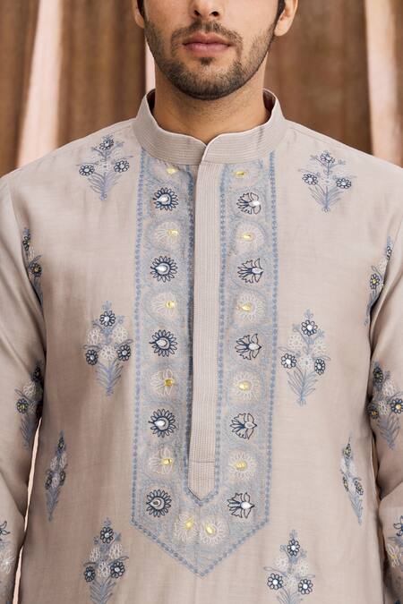 Rar Studio Blue Handloom Chanderi Aari , Patra Kurta And Pant Set at Aza Fashions Rar Studio_Blue Handloom Chanderi Aari , Patra Kurta And Pant Set_at_Aza_Fashions