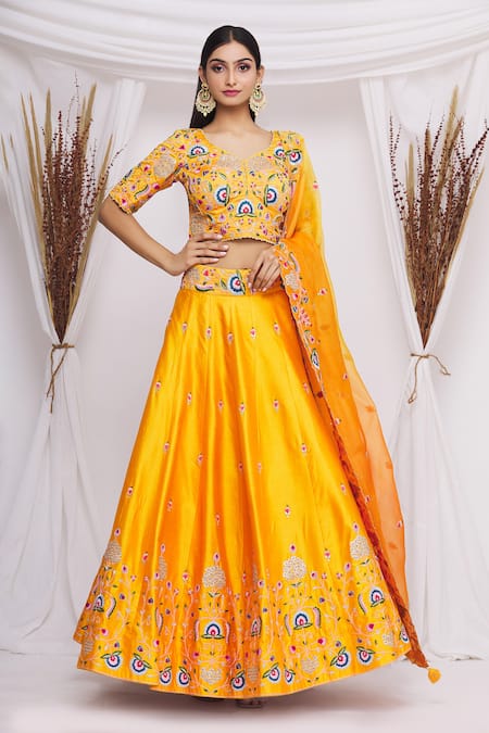 Yellow Floral Lehenga Choli for Indian Weddings, Haldi Sangeet Bridesmaids  Party Wear Lehenga Blouse, Ready to Wear Stitched Lehenga Choli - Etsy