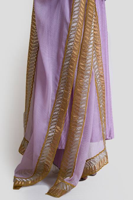 Brij_Purple Chanderi Silk, Kota Doria Embroidery, Pintucked Kalidar Kurta Pant Set_Online_at_Aza_Fashions