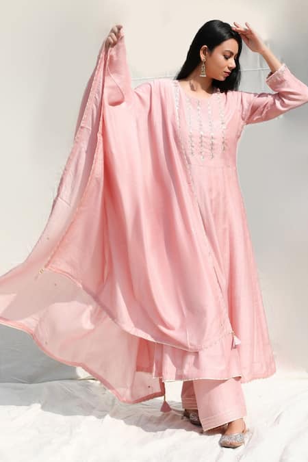 Shop_Abbaran_Pink Cotton Silk Round Embroidered Anarkali Set _Online_at_Aza_Fashions
