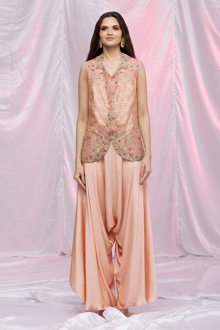 Buy Petticoat Lane By Divya Pink Organza, Chanderi, Satin Floral Motifs Cape Embroidered And Dhoti Pant Set Online at Aza Fashions Buy_Petticoat Lane By Divya_Pink Organza, Chanderi, Satin Floral Motifs Cape Embroidered And Dhoti Pant Set _Online_at_Aza_Fashions