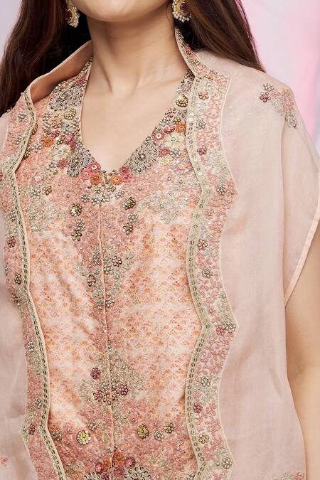 Petticoat Lane By Divya Pink Organza, Chanderi, Satin Floral Motifs Cape Embroidered And Dhoti Pant Set at Aza Fashions Petticoat Lane By Divya_Pink Organza, Chanderi, Satin Floral Motifs Cape Embroidered And Dhoti Pant Set _at_Aza_Fashions