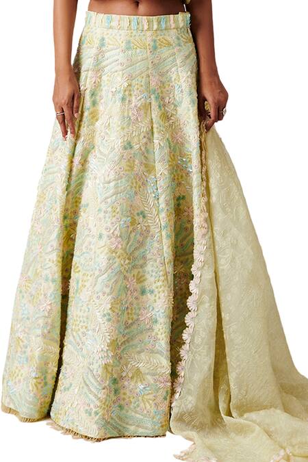 Shop_Amaare_Green Taffeta Embroidery V Neck Embellished Lehenga Set _Online_at_Aza_Fashions
