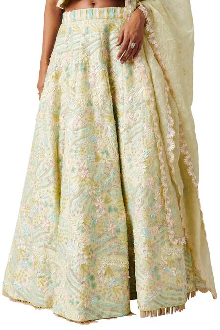 Amaare_Green Taffeta Embroidery V Neck Embellished Lehenga Set _at_Aza_Fashions
