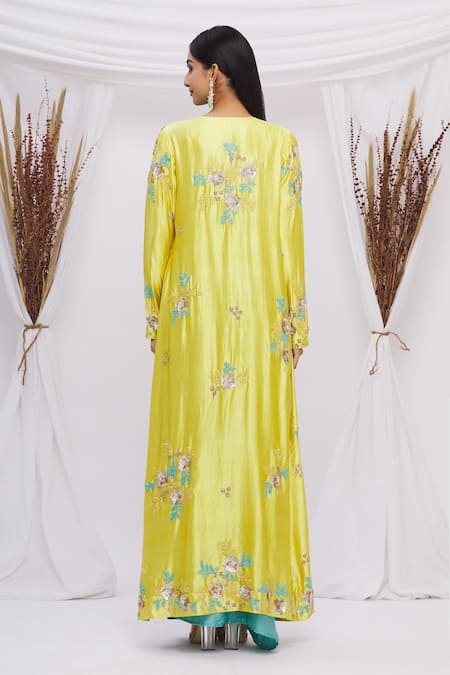 Shop Surbhi Shah Blue Cora Silk Floral, Sequin Blouse Round, Embroidered Jacket And Lehenga Set at Aza Fashions Shop_Surbhi Shah_Blue Cora Silk Floral, Sequin Blouse Round, Embroidered Jacket And Lehenga Set_at_Aza_Fashions