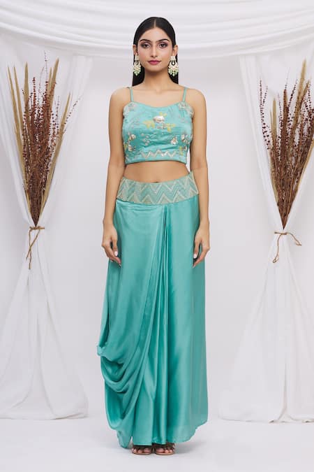 Buy Surbhi Shah Blue Cora Silk Floral, Sequin Blouse Round, Embroidered Jacket And Lehenga Set Online at Aza Fashions Buy_Surbhi Shah_Blue Cora Silk Floral, Sequin Blouse Round, Embroidered Jacket And Lehenga Set_Online_at_Aza_Fashions