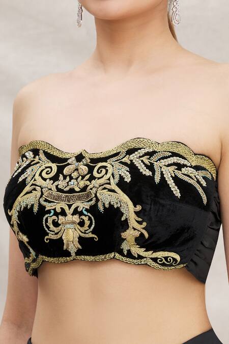 Ekta Singh_Black Velvet, Satin Crepe Pre-draped Dhoti Pant Saree With Blouse _at_Aza_Fashions