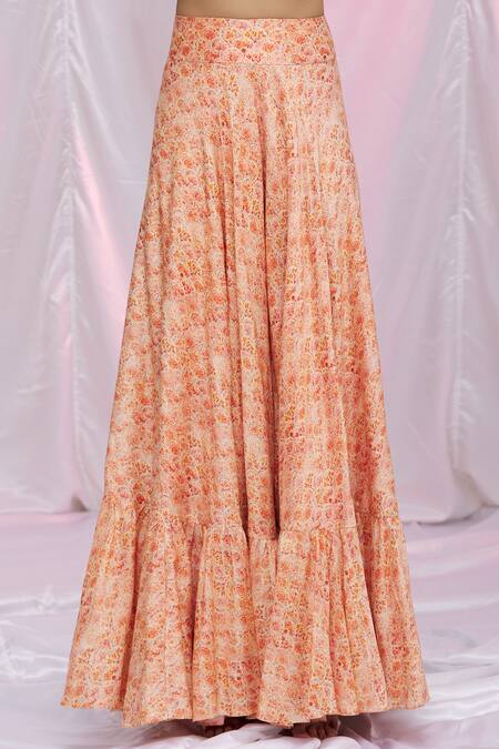 Shop Petticoat Lane By Divya Orange Organza, Chanderi Floral Motifs Sweetheart Neck Print Kurta Sharara Set Online at Aza Fashions Shop_Petticoat Lane By Divya_Orange Organza, Chanderi Floral Motifs Sweetheart Neck Print Kurta Sharara Set _Online_at_Aza_Fashions