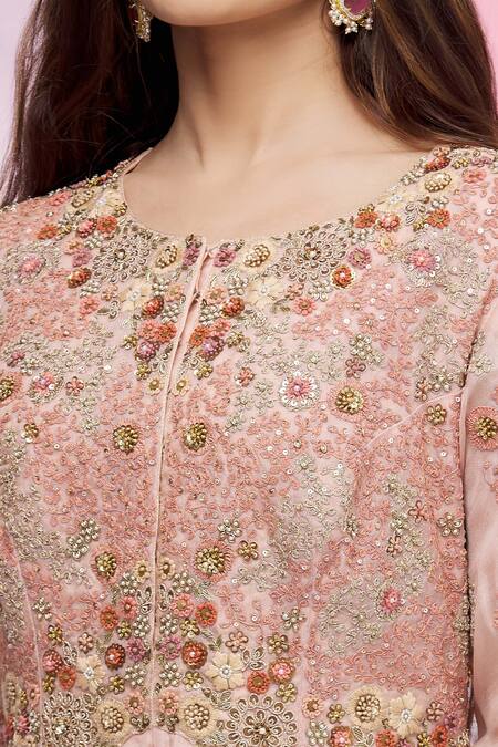 Petticoat Lane By Divya Pink Organza, Net Floral Motifs Round Embroidered Anarkali With Dupatta at Aza Fashions Petticoat Lane By Divya_Pink Organza, Net Floral Motifs Round Embroidered Anarkali With Dupatta _at_Aza_Fashions