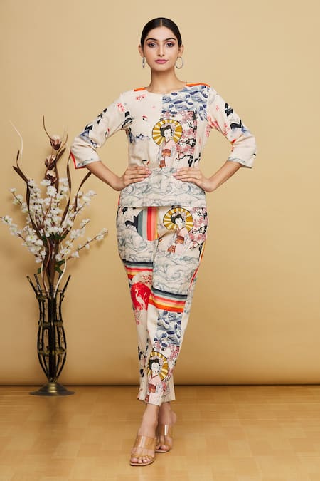 Nautanky Japanese Print Pant Set 