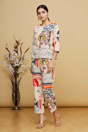 Buy_Nautanky_Multi Color Japanese Round Print Pant Set _Online_at_Aza_Fashions