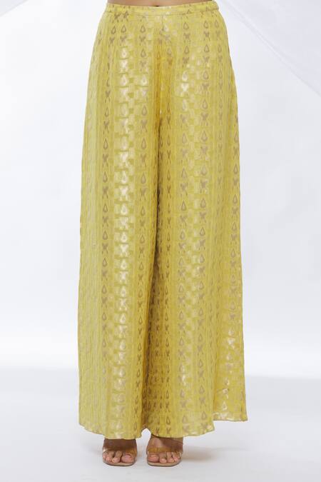 Payal Singhal Yellow Banarasi Georgette Embroidery And Woven Thread & Kaftan Kurta & Palazzo Set at Aza Fashions Payal Singhal_Yellow Banarasi Georgette Embroidery And Woven Thread & Kaftan Kurta & Palazzo Set_at_Aza_Fashions