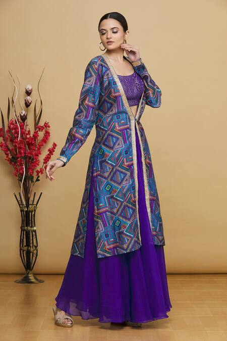 Anupraas By Nishant And Rahul Purple Printed Jacket Lehenga Set 4