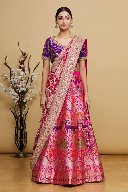 Karuna Deora_Pink Lehenga And Embroidered Blouse Set_Online_at_Aza_Fashions