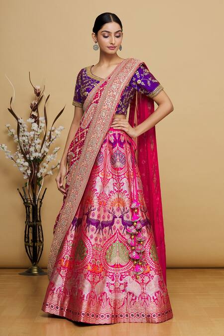 Buy_Karuna Deora_Pink Lehenga And Embroidered Blouse Set_Online_at_Aza_Fashions