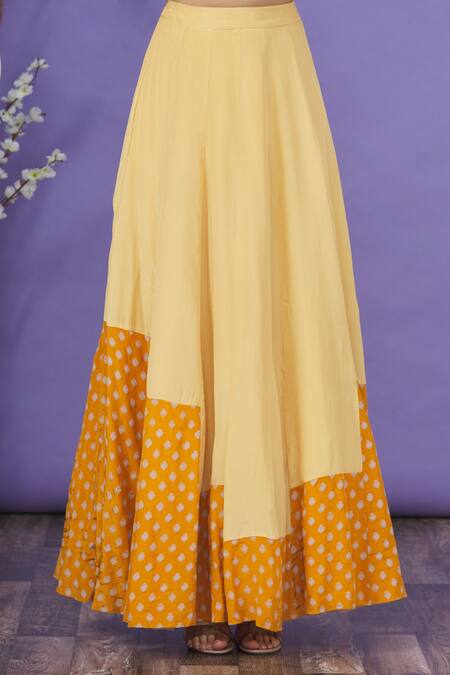 EK Soot_Yellow Embroidered Thread Work High Neck Cape Style Crop Top And Lehenga Set _at_Aza_Fashions