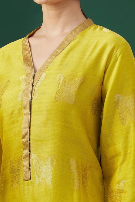 Shop_Rar Studio_Yellow Butterfly Motif Embroidered Tunic_Online_at_Aza_Fashions