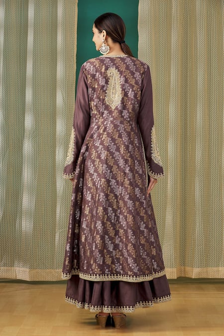Shop Rar Studio Brown Embroidered Jacket And Kurta Set at Aza Fashions Shop_Rar Studio_Brown Embroidered Jacket And Kurta Set_at_Aza_Fashions
