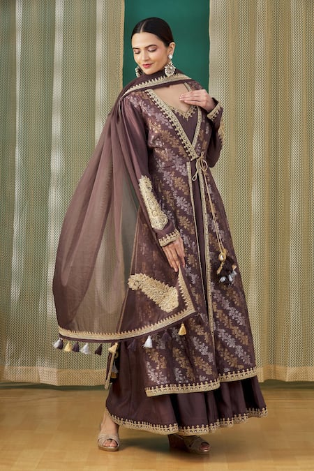 Buy Rar Studio Brown Embroidered Jacket And Kurta Set Online at Aza Fashions Buy_Rar Studio_Brown Embroidered Jacket And Kurta Set_Online_at_Aza_Fashions