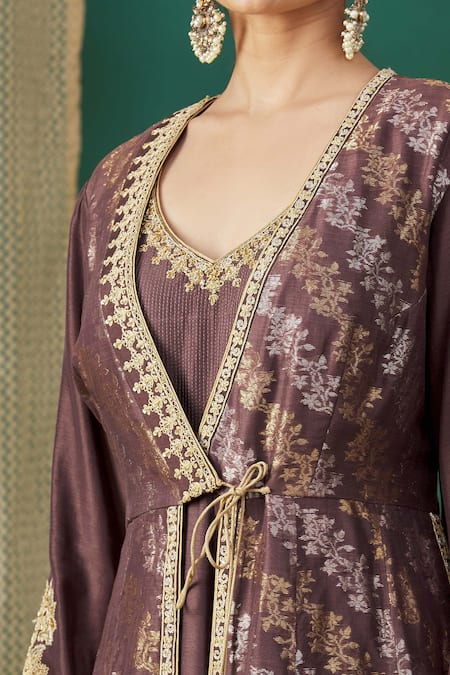 Shop Rar Studio Brown Embroidered Jacket And Kurta Set Online at Aza Fashions Shop_Rar Studio_Brown Embroidered Jacket And Kurta Set_Online_at_Aza_Fashions