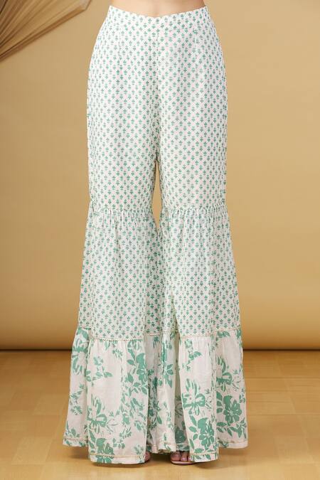Yogita Kadam_Green Printed Floral Motifs Round Kurta Sharara Set  _at_Aza_Fashions
